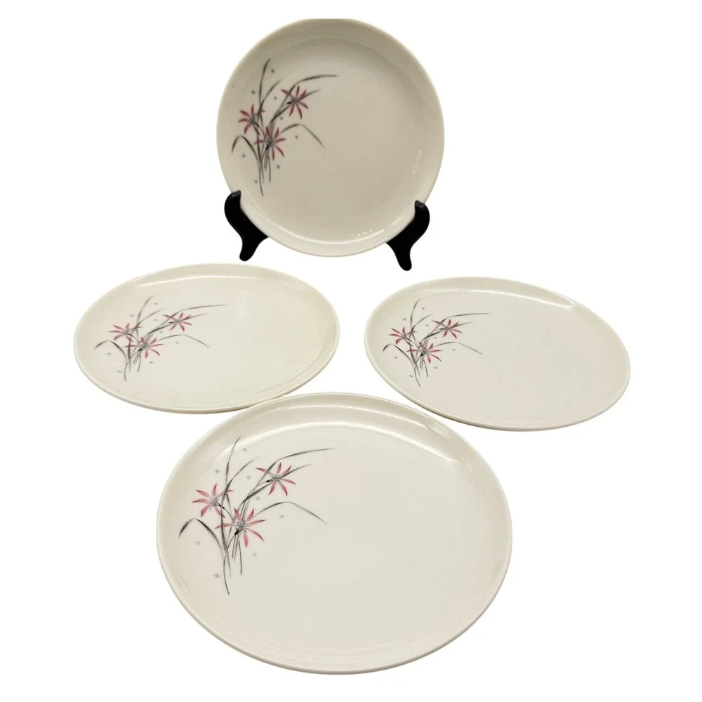 Syracuse Carefree Flame Lily Bread Butter Plates Set of 4 Mid Century Modern USA